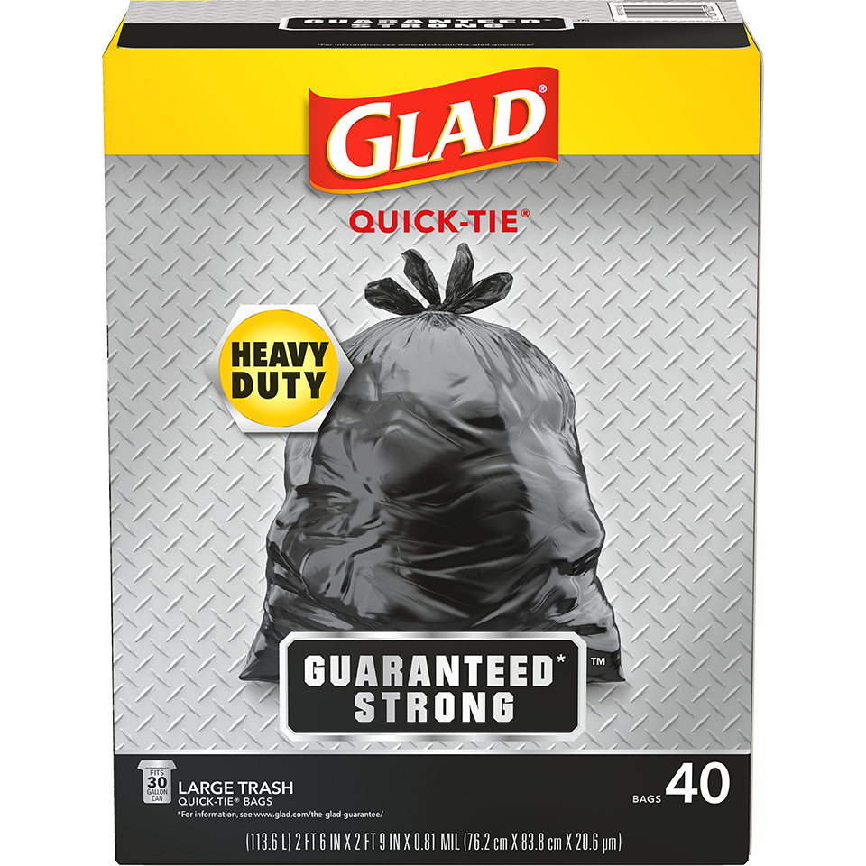 Glad Guaranteed Strong Large Quick-Tie Trash Bags, 30 Gallon, 21 Count