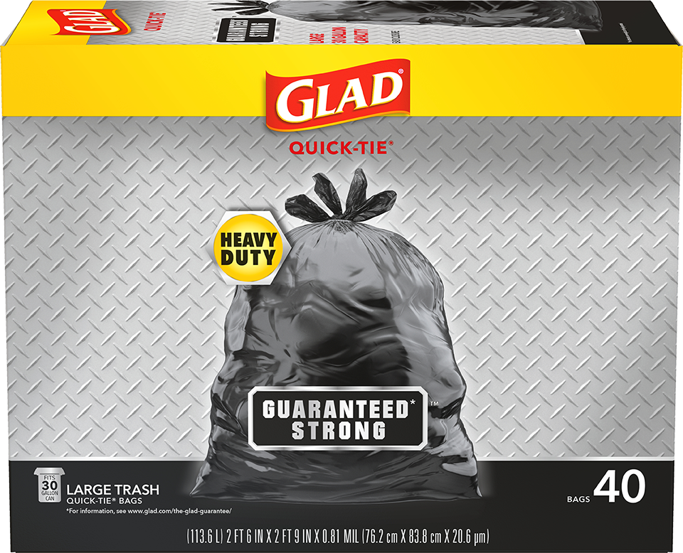 Glad Quick-Tie Heavy Duty 30 Gallon Large Trash Bags 10ct