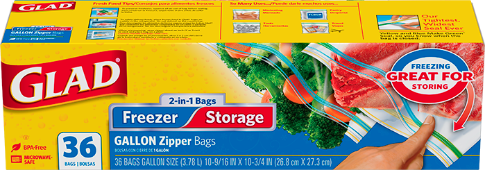 Glad Trash & Food Storage Food Storage and Freezer 2 in 1 Zipper Bags -  Gallon Size 