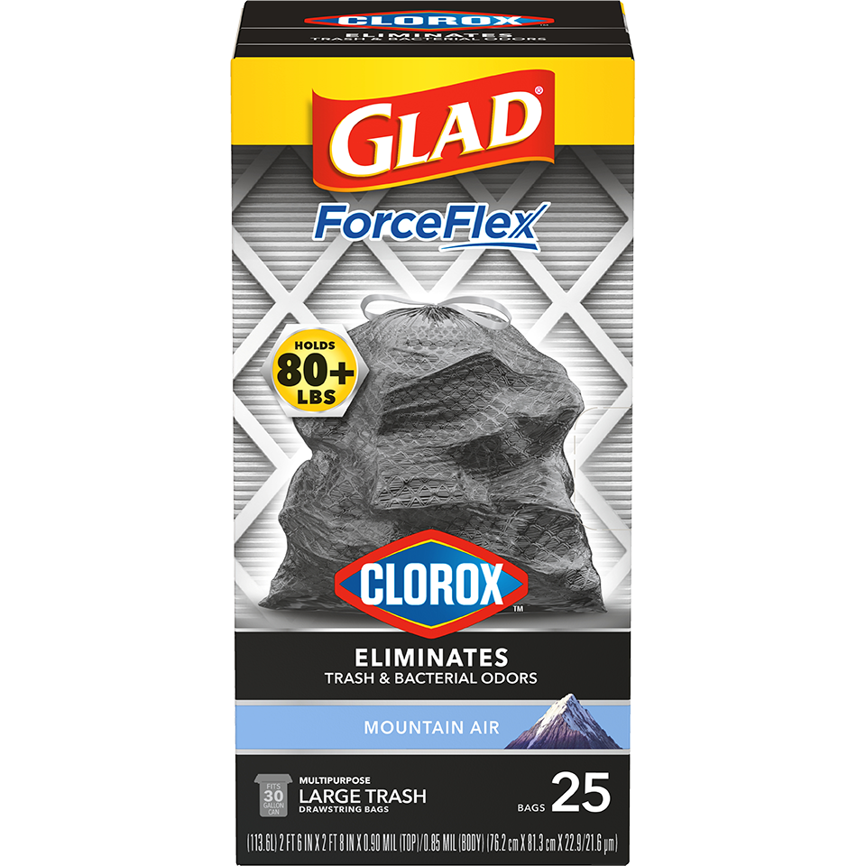 Glad Force Flex 30 Gallon Mountain Air Scent Trash Bags Drawstring 25 bags  (Pack of 6)