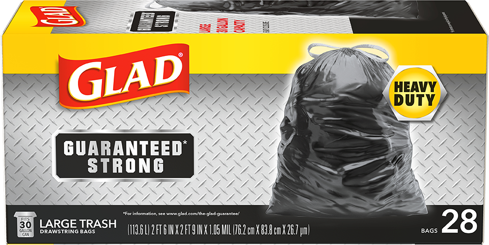 Glad Large Drawstring Trash Bags, ForceFlex 30 Gallon Black