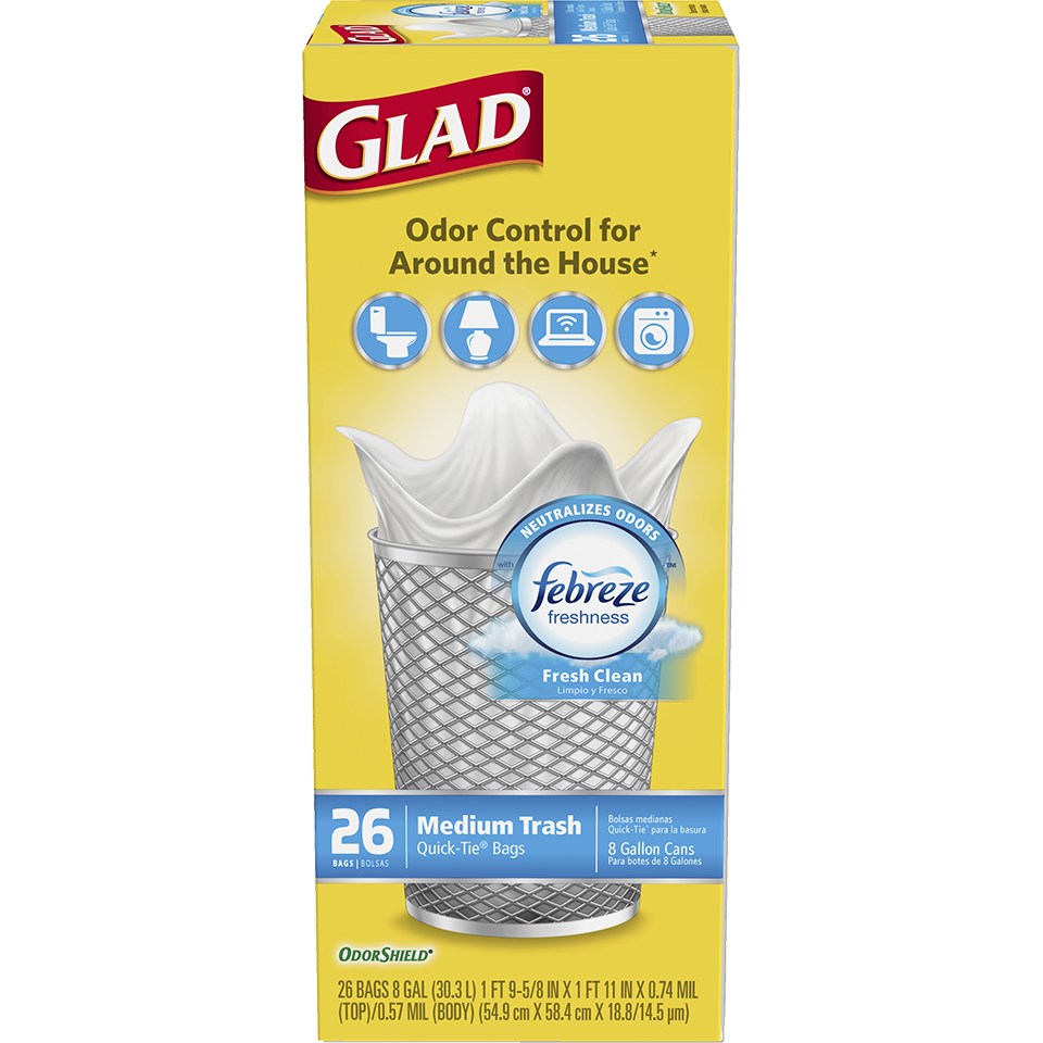 Glad Small Twist-Tie Trash Bags, Febreze Fresh Clean Scent - 4 Gal