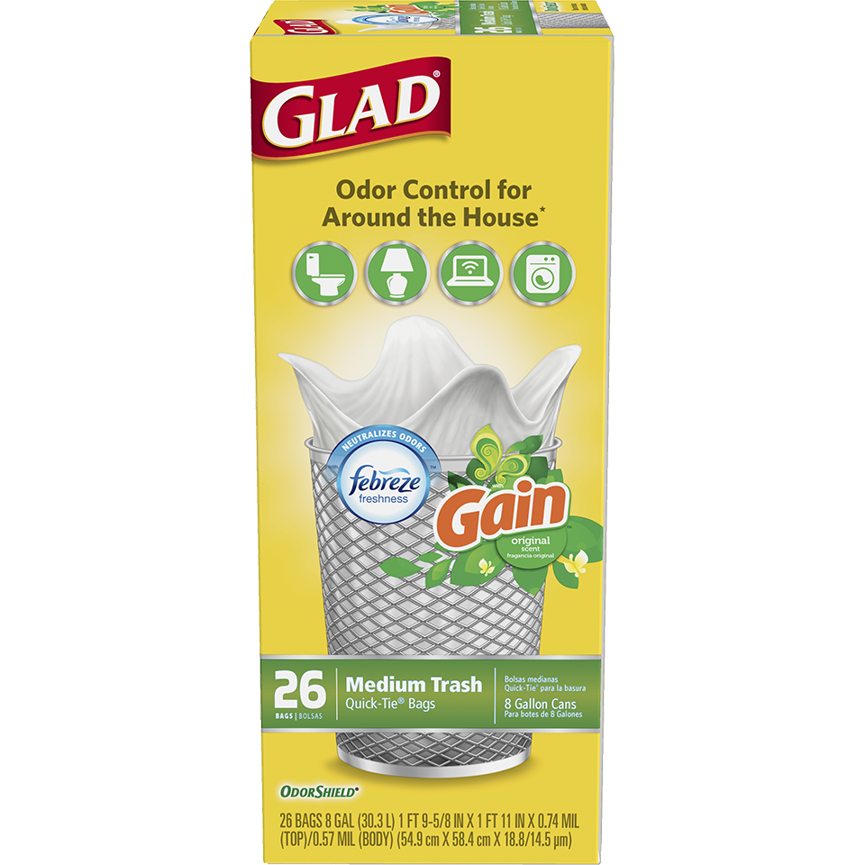 Glad Trash Bags, Quick-Tie, Gain Original Scent, Small, 4 Gallon - 26 bags