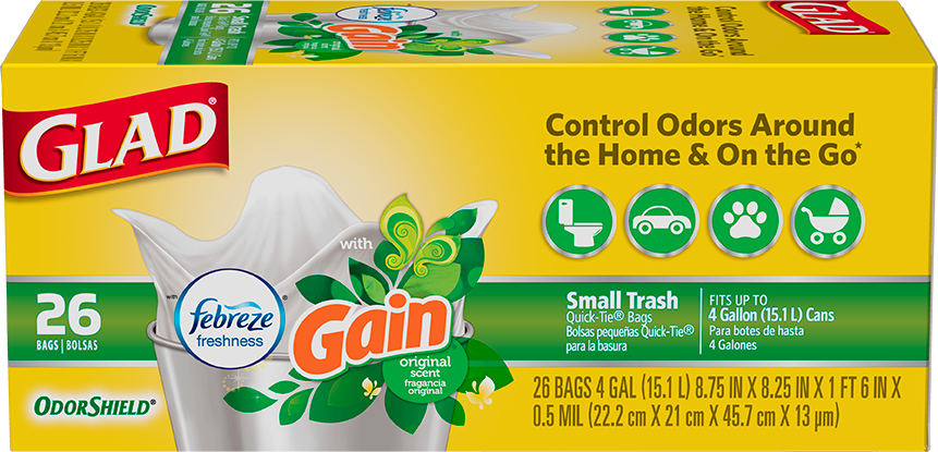 Glad Small Trash Bags - OdorShield 4 gal White Trash Bag, Gain Original  with Febreze Freshness - 26 ct 