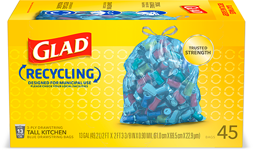 Glad Tall Kitchen Blue Recycling Bags, 13 gal, 0.9 mil, Blue, 180/Carton  (78542)