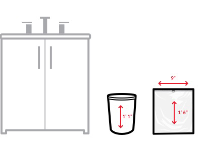 Schematic of a kitchen with measurements