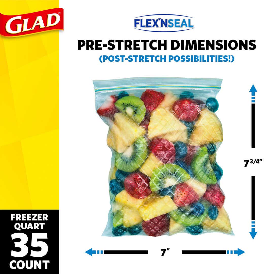 Glad Flex N Seal Food Storage Bags, Quart, 8 Ct.