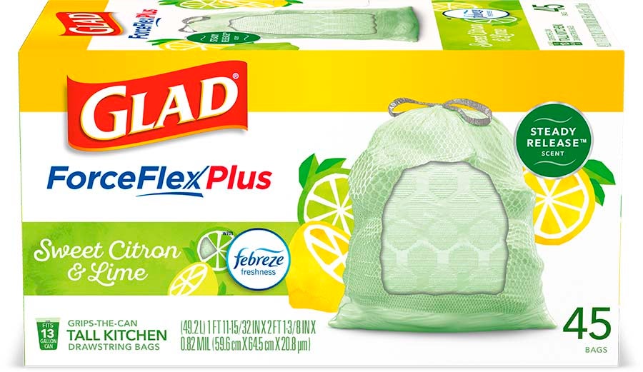 Scented Kitchen ForceFlexPlus Bags — Sweet Citron & Lime Green Trash Bags
