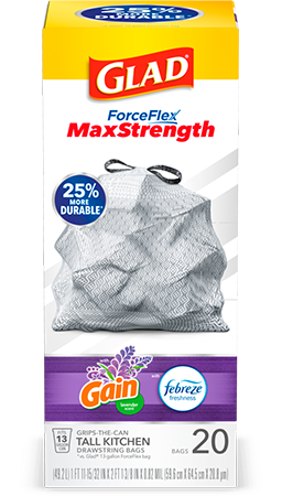 Glad ForceFlexPlus 13 Gallon Kitchen Trash Bags, Gain Original Scent, Febreze Freshness, 40 Bags, Size: 40 ct