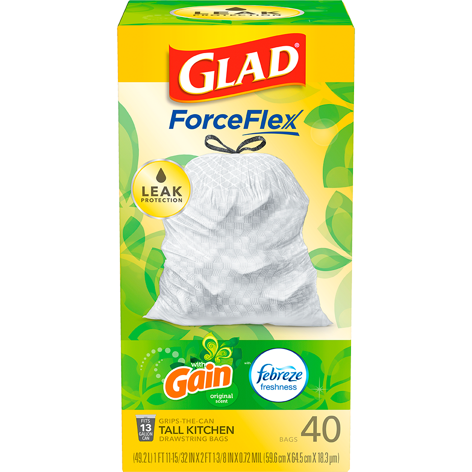 Fresh Lemon Scented Glad 8 Gal Drawstring Trash Bags, 26 Count