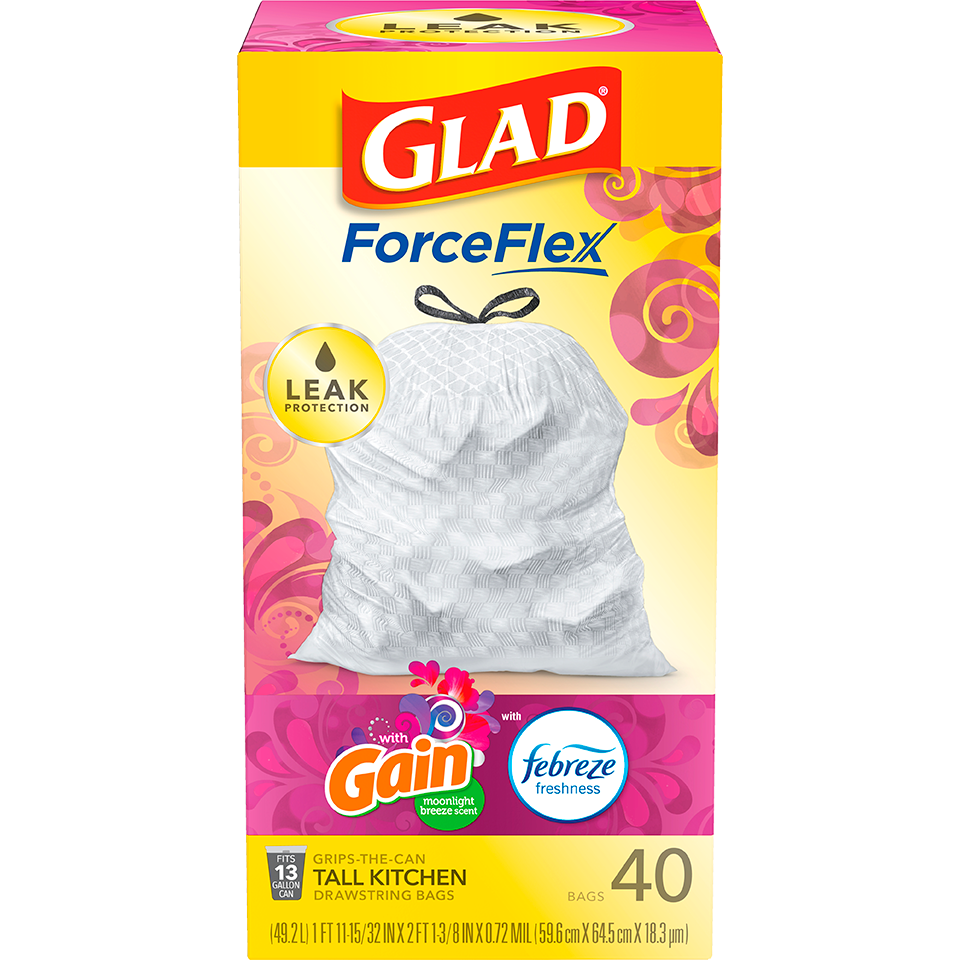 Glad ForceFlexPlus Tall Kitchen Gain Moonlight Breeze Scented Drawstring  Trash Bags, 34 ct - Ralphs