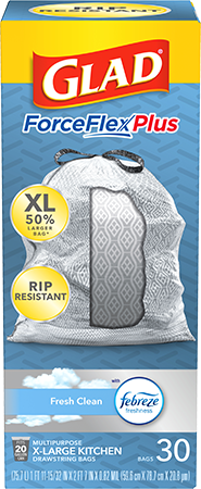 20 Gallon Grey Details about   Glad ForceFlexPlus XL X-Large Kitchen Drawstring Trash Bags 