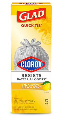 Glad with Clorox<sup>®</sup> Tall Kitchen Quick-Tie Bags  Lemon Fresh Bleach Scent