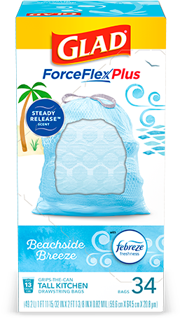 Scented Tall Kitchen Forceflexplus Trash Bags Beachside Breeze Scent Glad