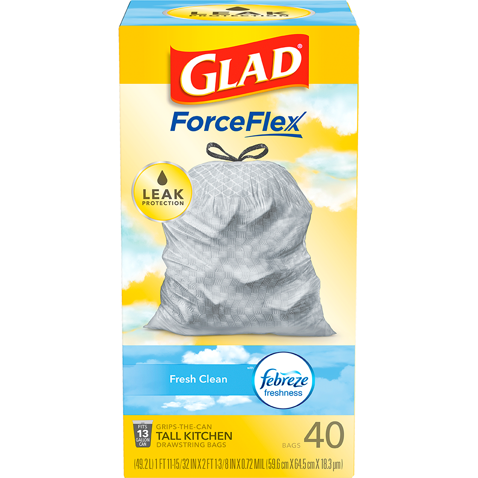 Glad ForceFlex MaxStrength 20-Gallons Febreze Fresh Clean Gray Plastic  Kitchen Drawstring Trash Bag (30-Count) in the Trash Bags department at