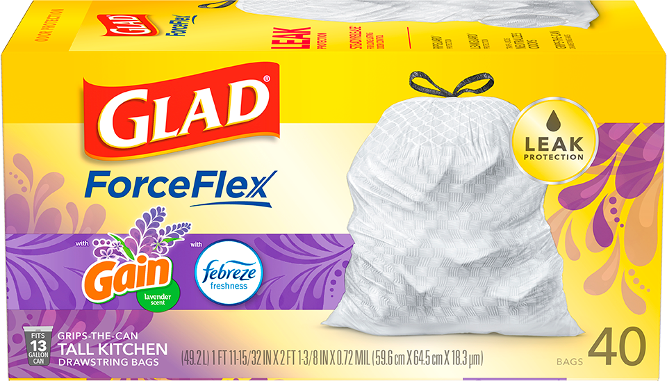 Glad ForceFlexPlus Trash Bags with Gain Lavender Scent