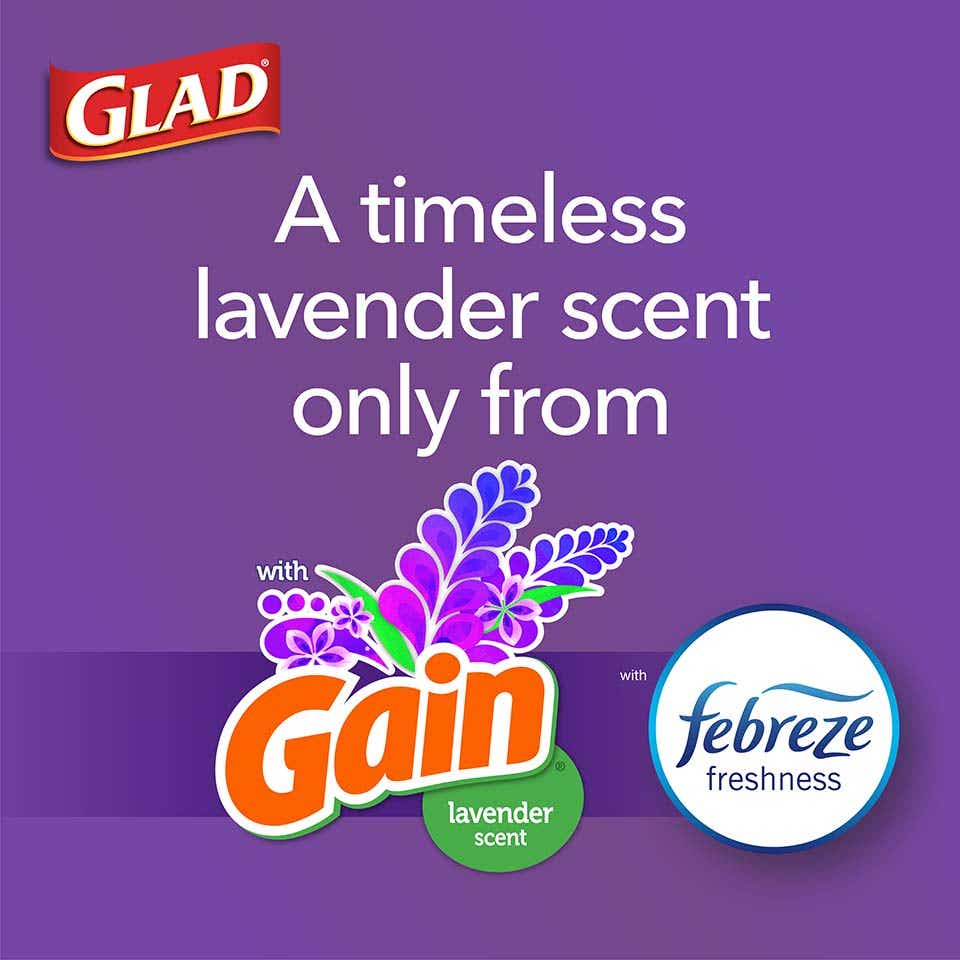 Glad ForceFlexPlus Trash Bags with Gain Lavender Scent