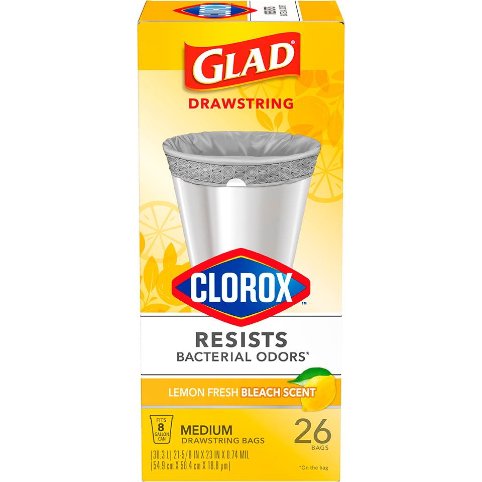 Glad with Clorox® Medium Drawstring Trash Bags Lemon Fresh Bleach Scent