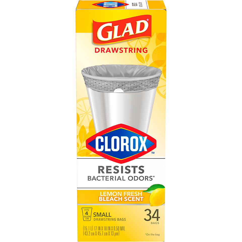 Glad with Clorox® Small Drawstring Garbage Bags Lemon Fresh Bleach Scent