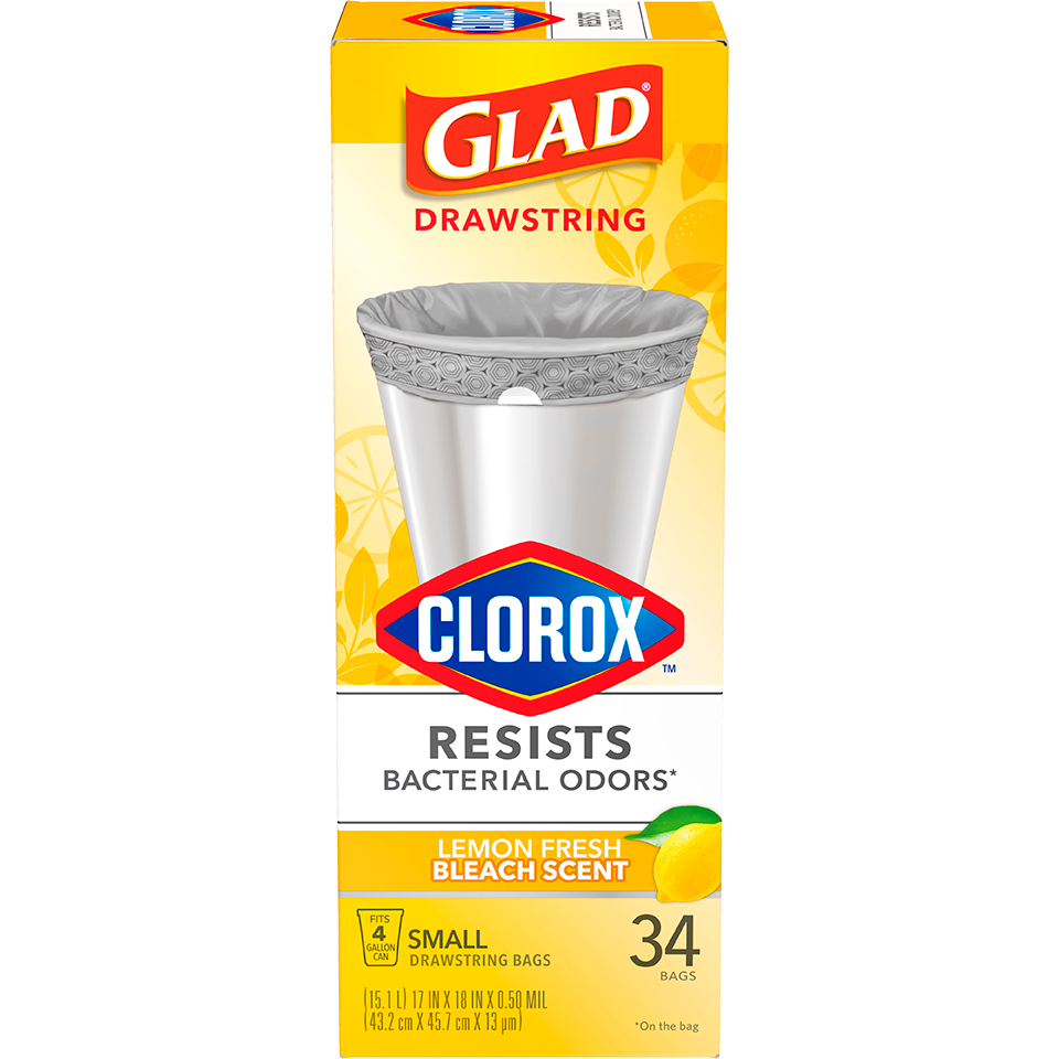 Glad with Clorox® Small Drawstring Trash Bags Lemon Fresh Bleach