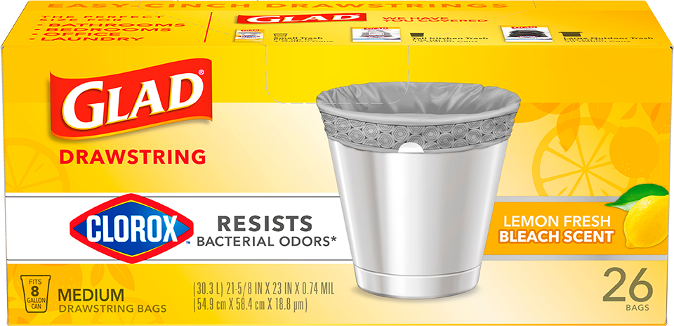 Glad with Clorox® Medium Drawstring Garbage Bags Lemon Fresh Bleach Scent