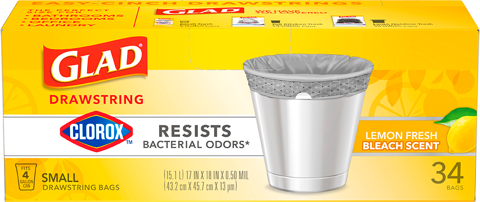 Glad with Clorox<sup>®</sup> Small Drawstring Garbage Bags Lemon Fresh Bleach Scent