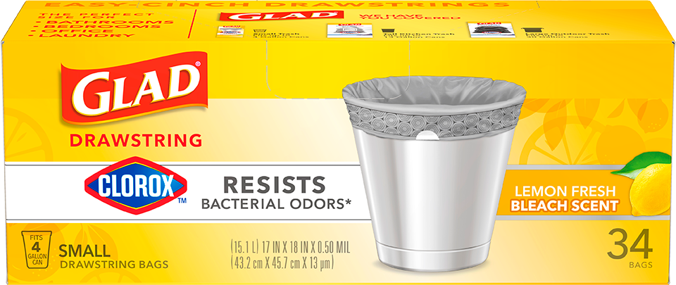 Glad with Clorox® Small Drawstring Garbage Bags Lemon Fresh Bleach Scent