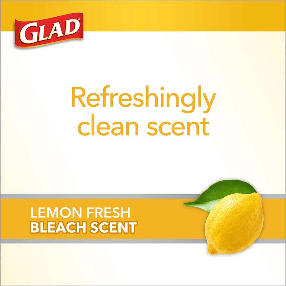 Glad Medium Drawstring Trash Bags with Clorox, 8 Gallon Grey Trash Bags,  Lemon Fresh Bleach Scent, (