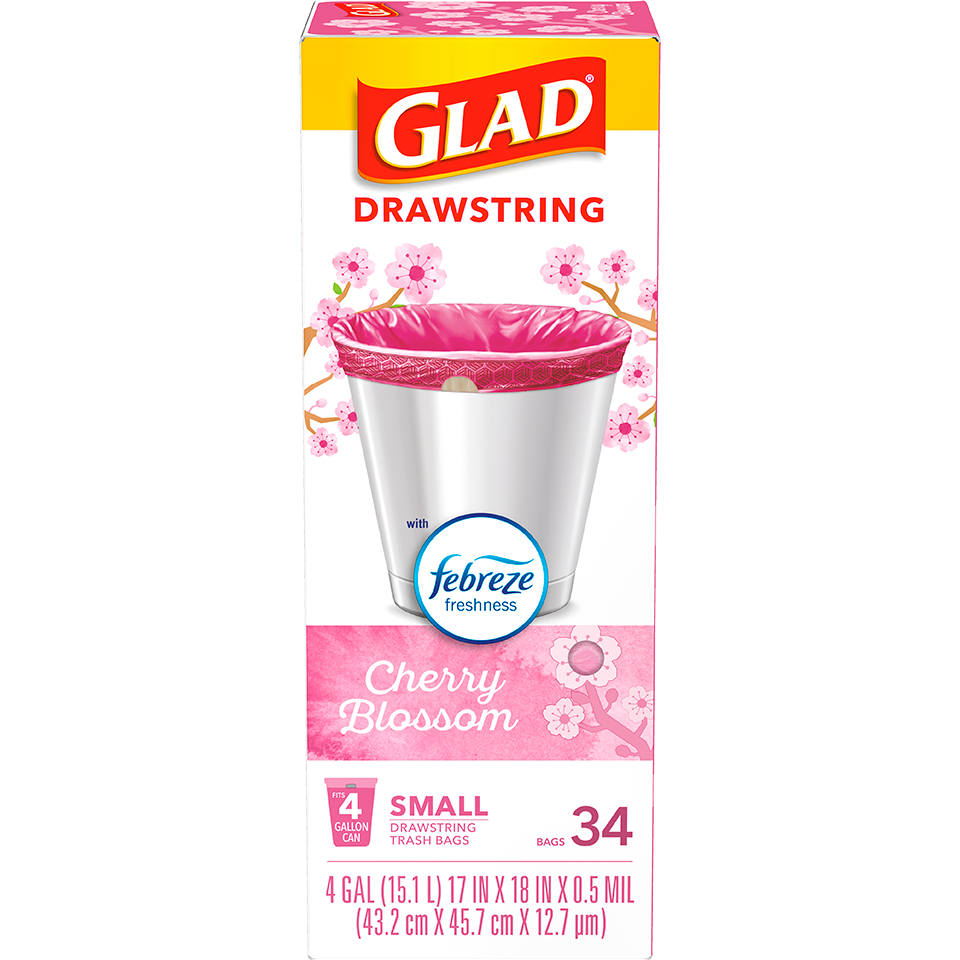 Glad OdorShield 4-Gallons Febreze Cherry Blossom Pink Plastic Wastebasket  Drawstring Trash Bag (34-Count) at