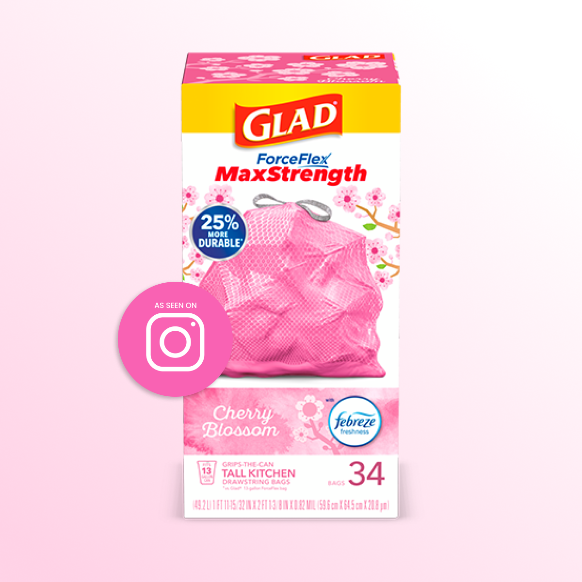 Glad Small Drawstring Trash Bags - Cherry Blossom - 34ct/4 Gallon : Target