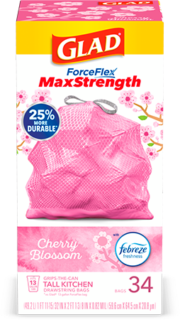 Glad Cherry Blossom Scent Pink Tall Kitchen ForceFlex MaxStrength™ Trash  Bags