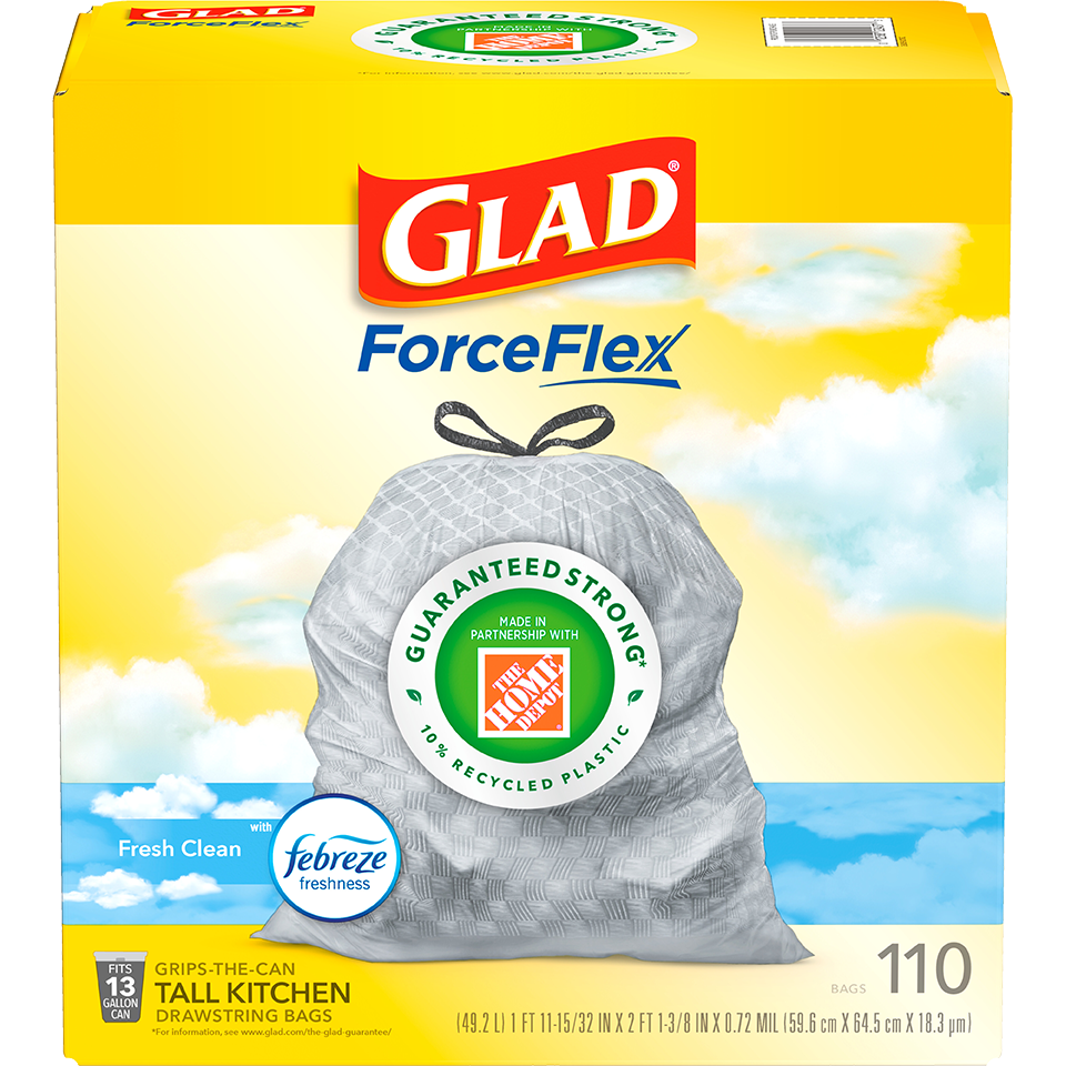 Glad ForceFlex Tall Kitchen Bags, Drawstring, Grips-the-Can, with Gain Original Scent - 110 bags