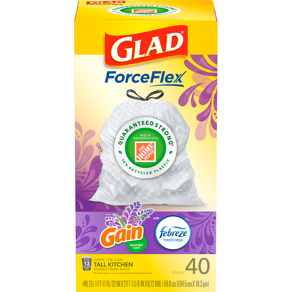 Glad® x Home Depot Gain Lavender Scented ForceFlex Trash Bags
