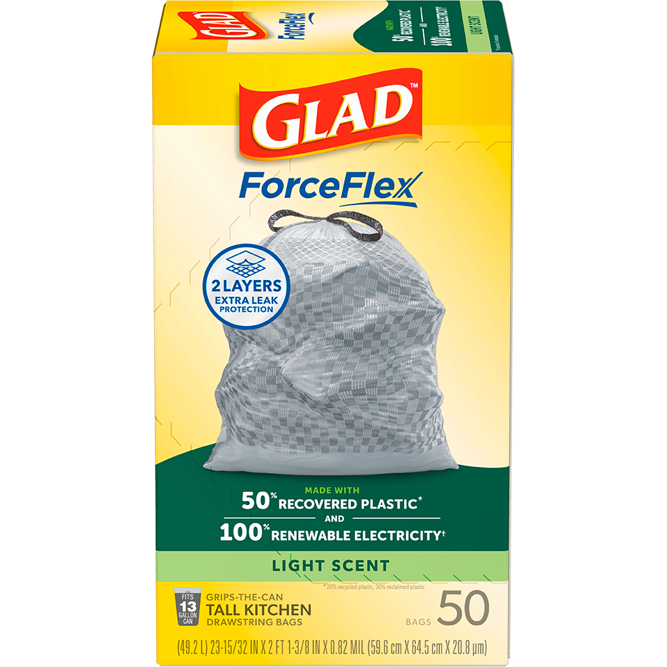 ForceFlex Tall Kitchen Drawstring Trash Bags, Made With 50% Recovered Plastic